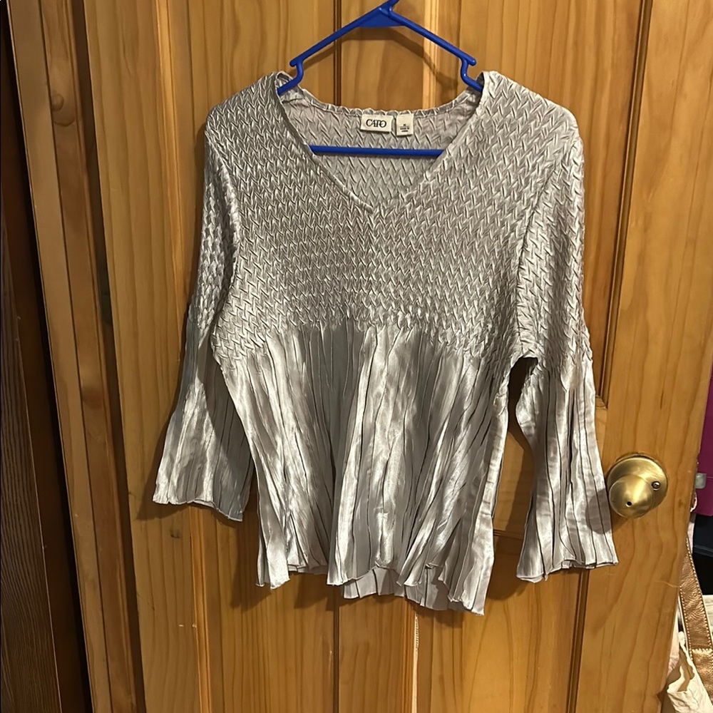 Cato Silver Smocked Pleated Blouse